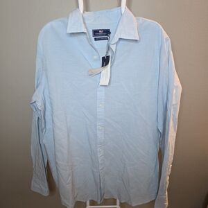Vineyard Vines Men's Sky Blue And Whire Striped Casual Button Down Shirt